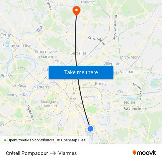 Créteil Pompadour to Viarmes map