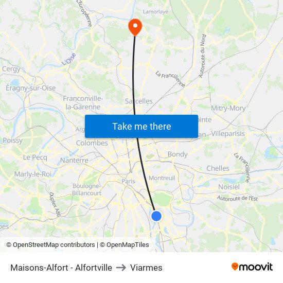 Maisons-Alfort - Alfortville to Viarmes map