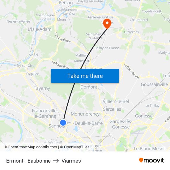 Ermont - Eaubonne to Viarmes map