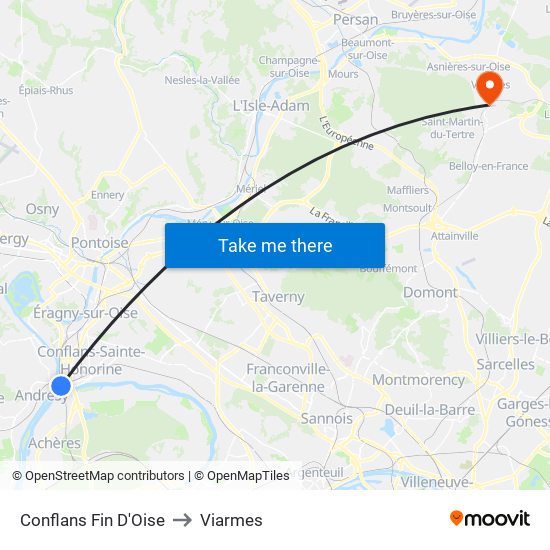 Conflans Fin D'Oise to Viarmes map