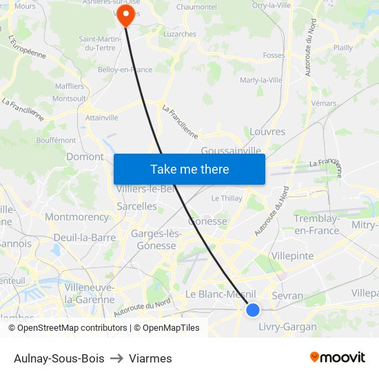 Aulnay-Sous-Bois to Viarmes map