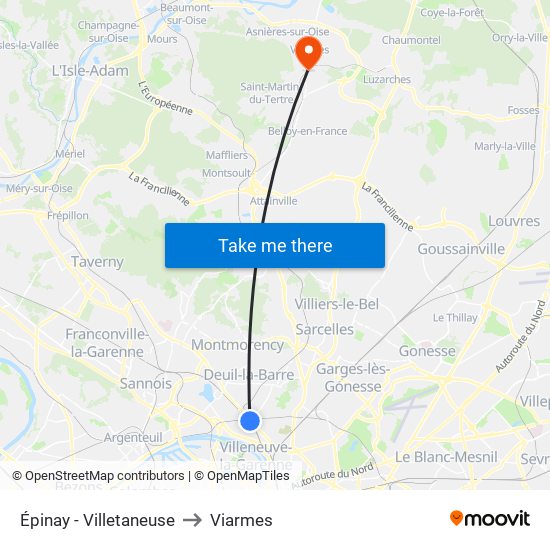 Épinay - Villetaneuse to Viarmes map
