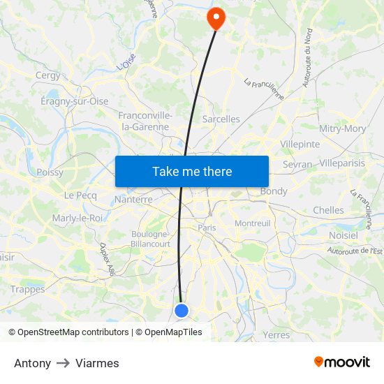 Antony to Viarmes map