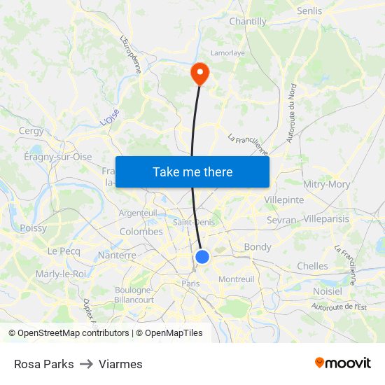 Rosa Parks to Viarmes map