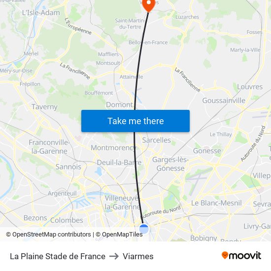 La Plaine Stade de France to Viarmes map
