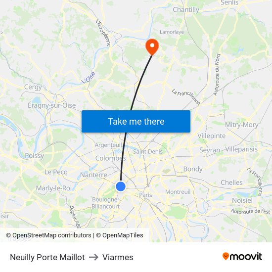 Neuilly Porte Maillot to Viarmes map