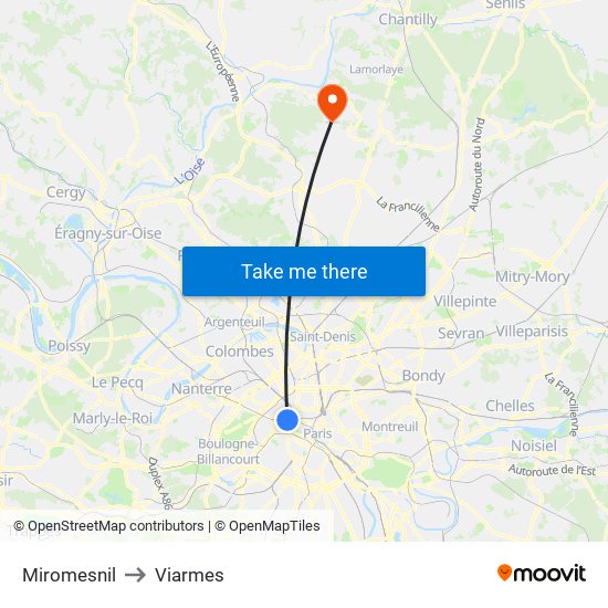 Miromesnil to Viarmes map