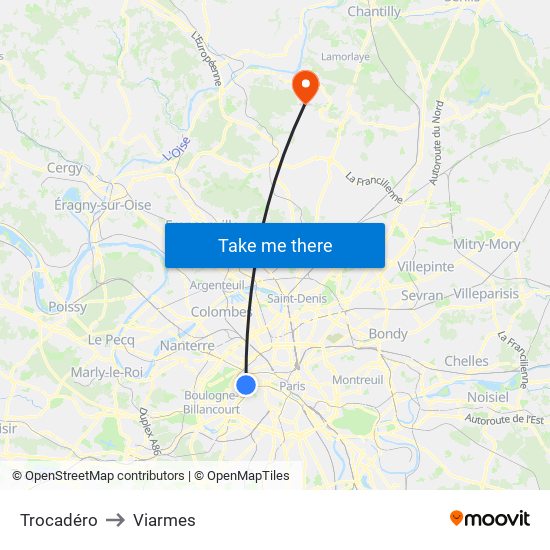 Trocadéro to Viarmes map