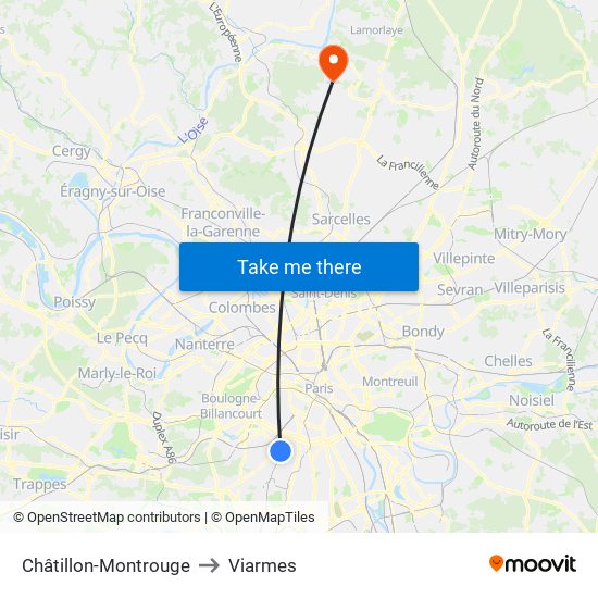 Châtillon-Montrouge to Viarmes map
