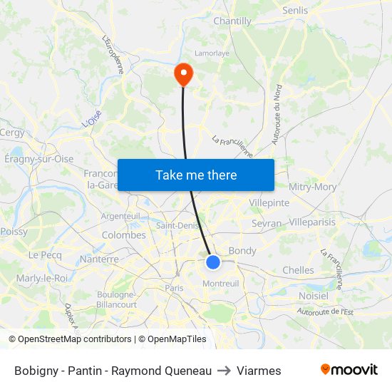 Bobigny - Pantin - Raymond Queneau to Viarmes map