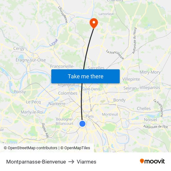 Montparnasse-Bienvenue to Viarmes map