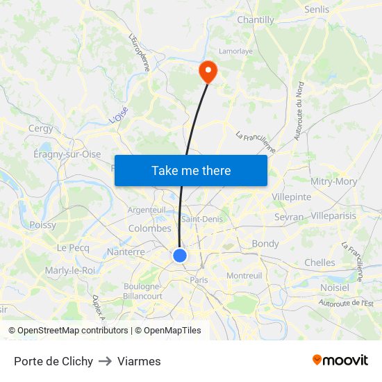 Porte de Clichy to Viarmes map
