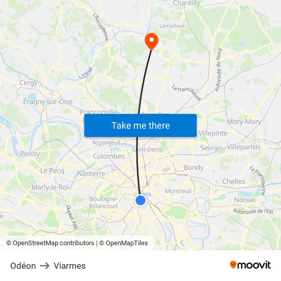 Odéon to Viarmes map
