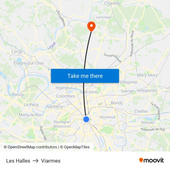Les Halles to Viarmes map