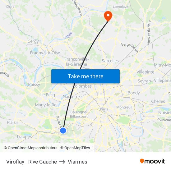 Viroflay - Rive Gauche to Viarmes map