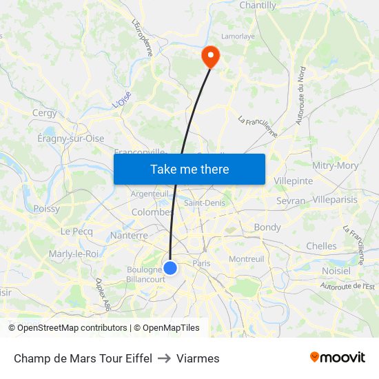 Champ de Mars Tour Eiffel to Viarmes map