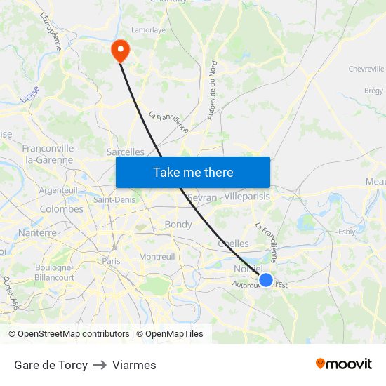 Gare de Torcy to Viarmes map