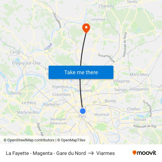 La Fayette - Magenta - Gare du Nord to Viarmes map