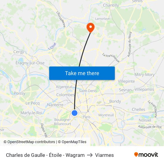 Charles de Gaulle - Étoile - Wagram to Viarmes map
