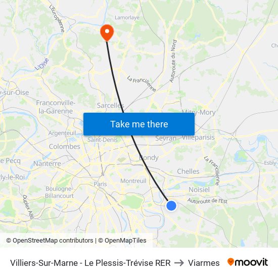 Villiers-Sur-Marne - Le Plessis-Trévise RER to Viarmes map