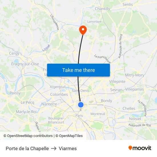 Porte de la Chapelle to Viarmes map