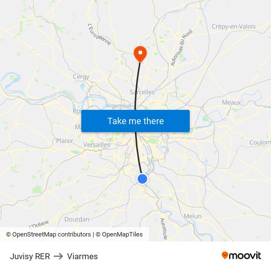 Juvisy RER to Viarmes map