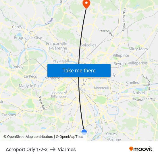 Aéroport Orly 1-2-3 to Viarmes map