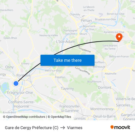 Gare de Cergy Préfecture (C) to Viarmes map