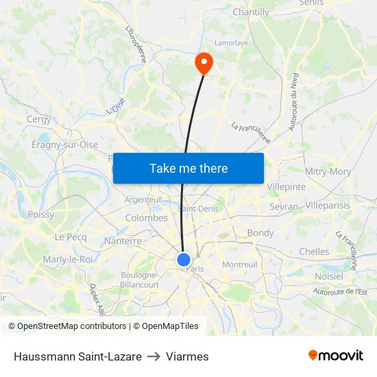 Haussmann Saint-Lazare to Viarmes map
