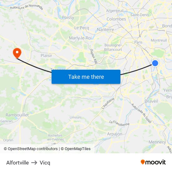 Alfortville to Vicq map