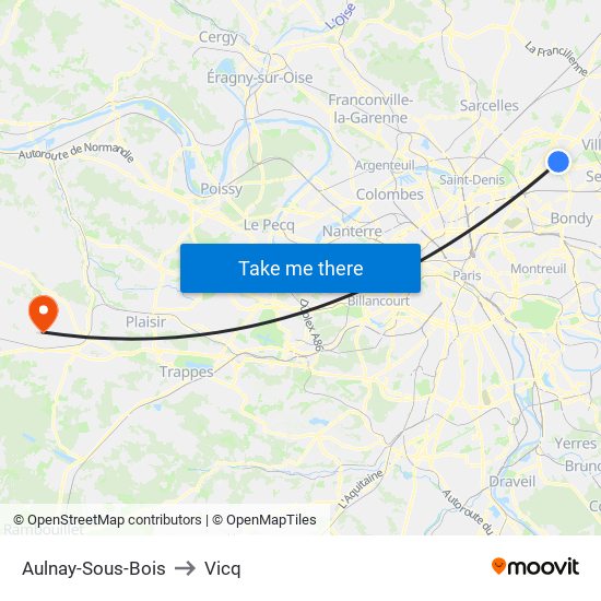 Aulnay-Sous-Bois to Vicq map