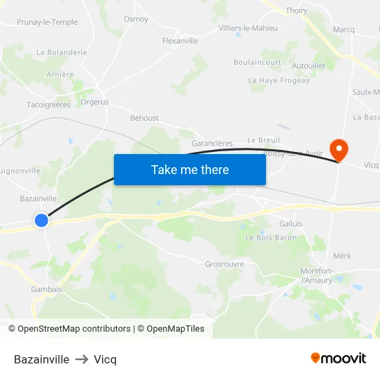 Bazainville to Vicq map