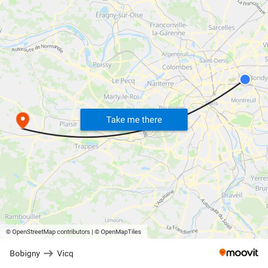 Bobigny to Vicq map