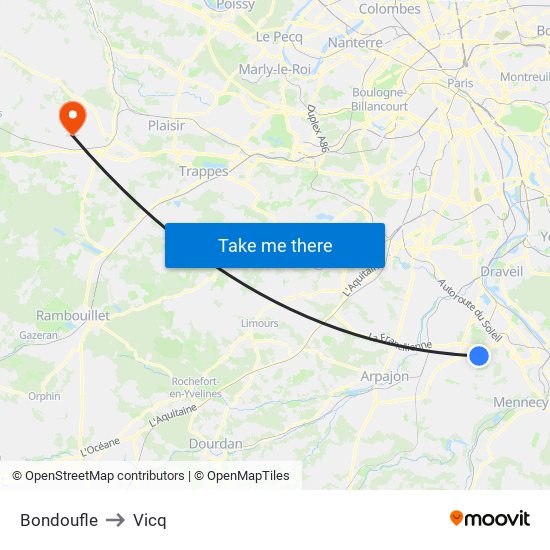 Bondoufle to Vicq map