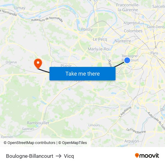 Boulogne-Billancourt to Vicq map