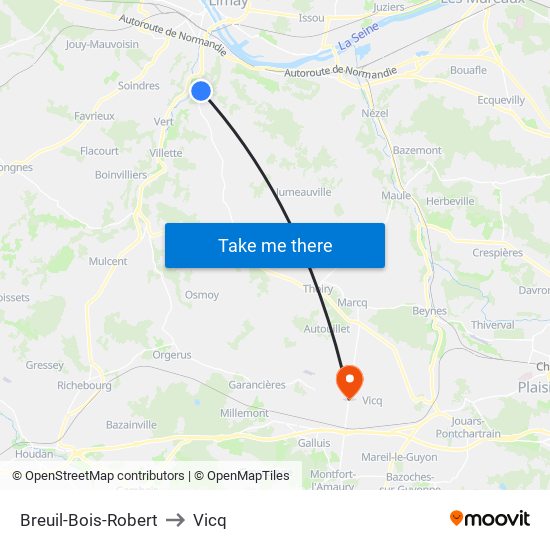 Breuil-Bois-Robert to Vicq map