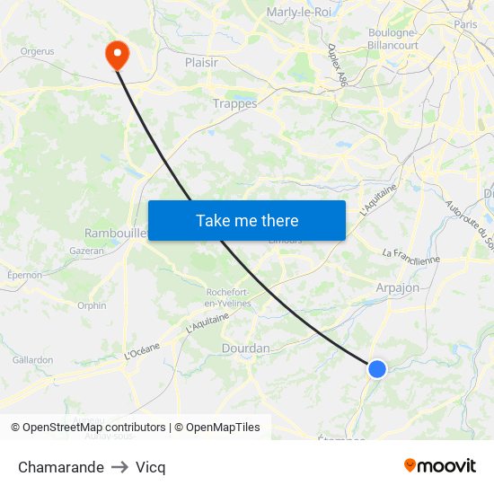 Chamarande to Vicq map