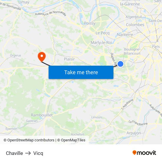 Chaville to Vicq map