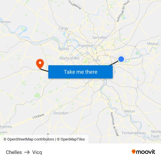 Chelles to Vicq map