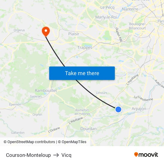 Courson-Monteloup to Vicq map
