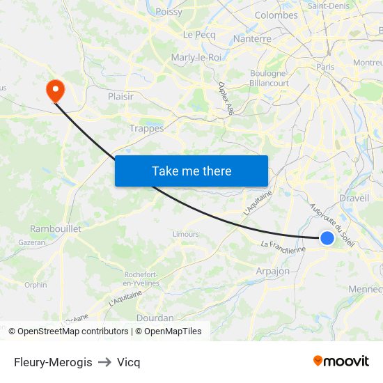 Fleury-Merogis to Vicq map