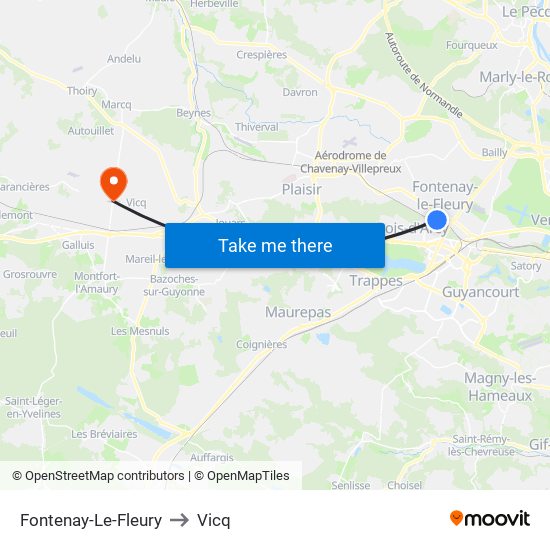 Fontenay-Le-Fleury to Vicq map