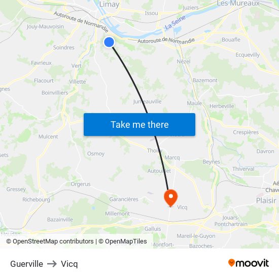 Guerville to Vicq map
