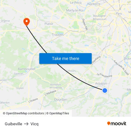 Guibeville to Vicq map