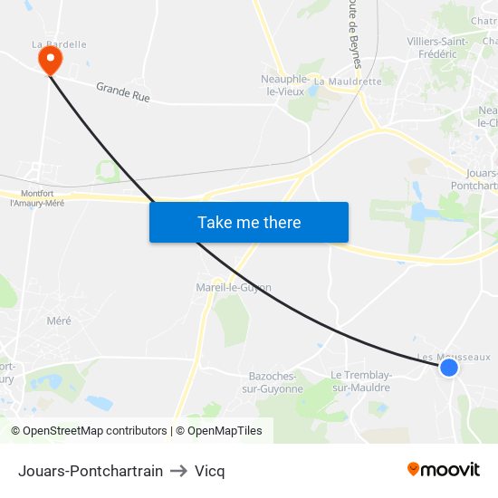 Jouars-Pontchartrain to Vicq map