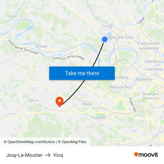 Jouy-Le-Moutier to Vicq map