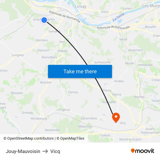 Jouy-Mauvoisin to Vicq map