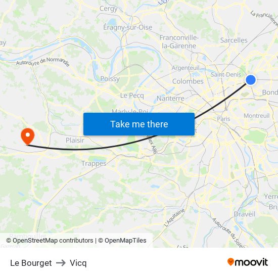 Le Bourget to Vicq map