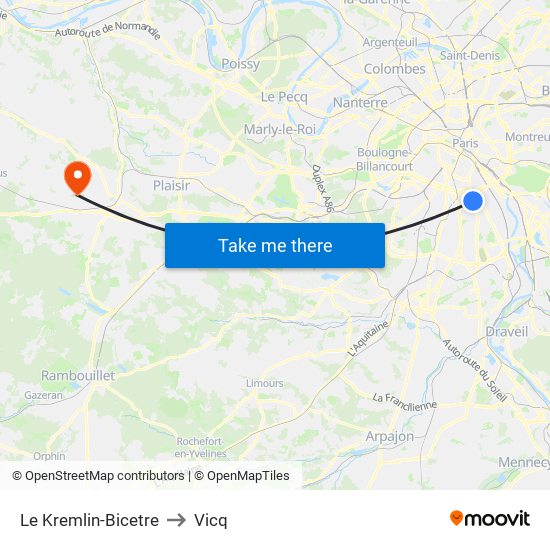 Le Kremlin-Bicetre to Vicq map