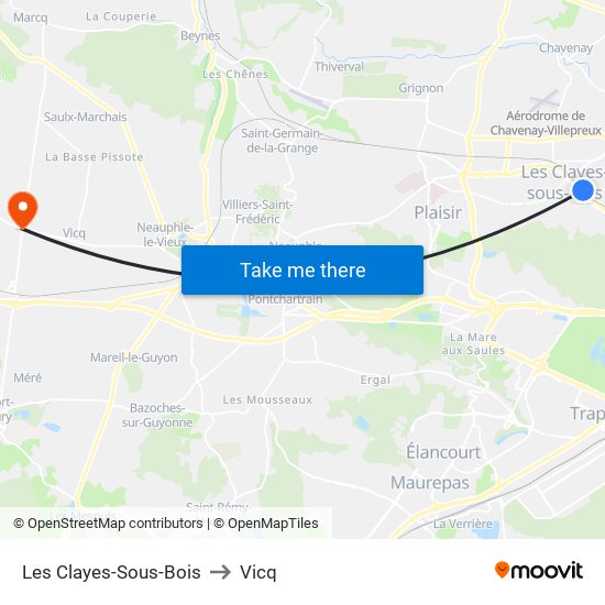 Les Clayes-Sous-Bois to Vicq map
